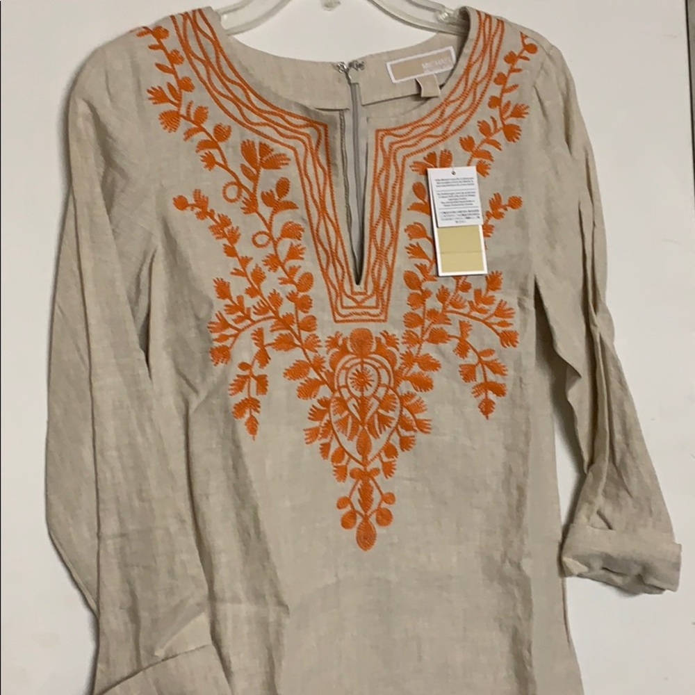 New Michael Kors Embroidered Linen Dress